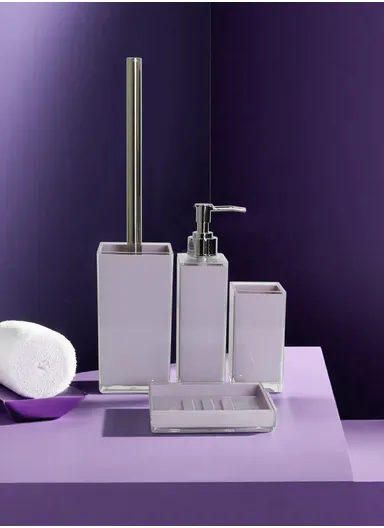 4-Pcs Modern Bathroom Accessories Set Lotion Bottle, Mouthwash Cup, Soapbox &amp; Toilet Brush JS10039 - Purple