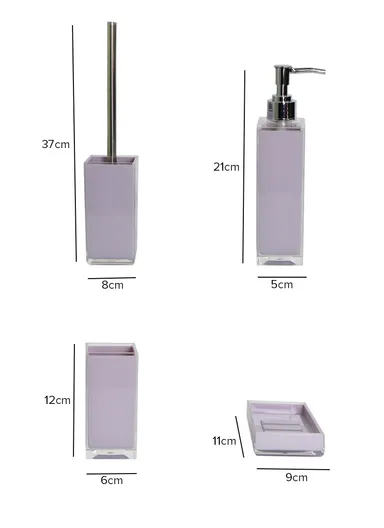 4-Pcs Modern Bathroom Accessories Set Lotion Bottle, Mouthwash Cup, Soapbox &amp; Toilet Brush JS10039 - Purple