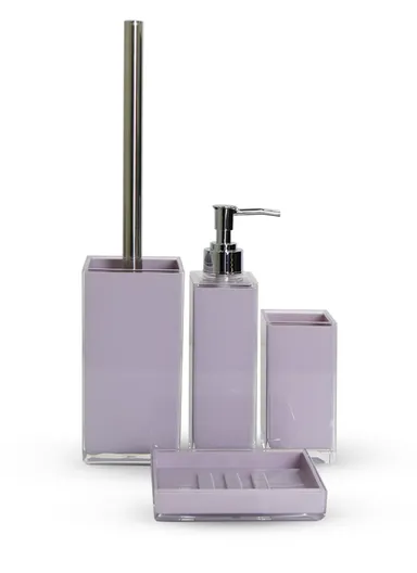 4-Pcs Modern Bathroom Accessories Set Lotion Bottle, Mouthwash Cup, Soapbox &amp; Toilet Brush JS10039 - Purple