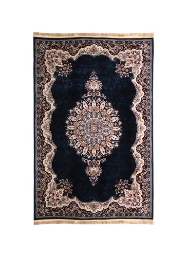 (100x300)cm Iranian Silk Carpet Unveiled - Navy Blue