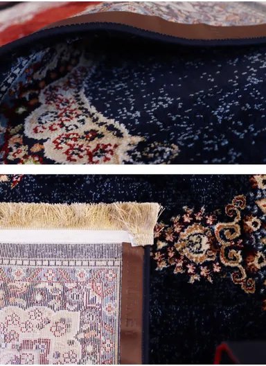 (100x300)cm Iranian Silk Carpet Unveiled - Navy Blue