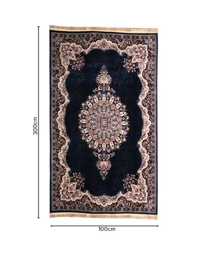 (100x300)cm Iranian Silk Carpet Unveiled - Navy Blue