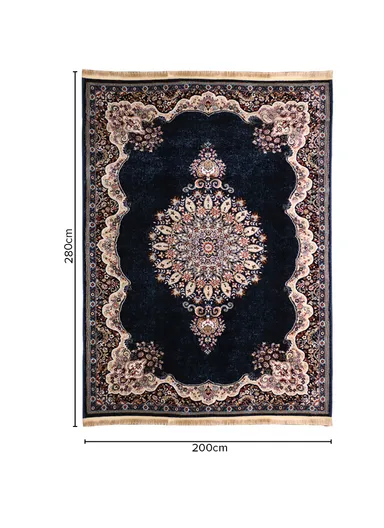 (200x280)cm Iranian Silk Carpet Unveiled - Navy Blue