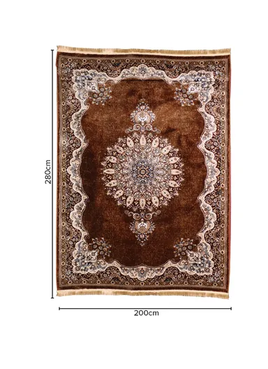 (200x280)cm Iranian Silk Carpet Unveiled - Brown