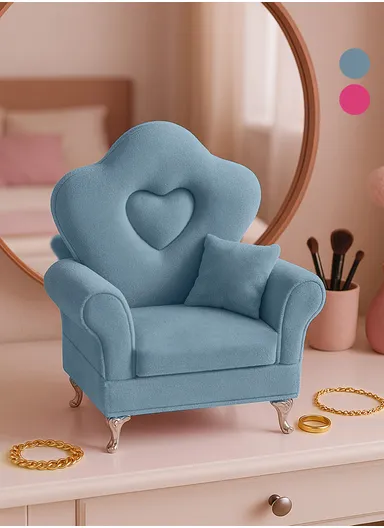 High-Quality Velvet Single Sofa Shape Fabric Elegant Jewelry Box Organizer With Inside Mirror A34-YC97 (W16 x D8.5 x H20)cm