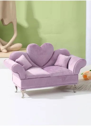High-Quality Velvet Couch Sofa Shape Fabric Elegant Jewelry Box Organizer With Inside Mirror A103-YC2N (W24 x D9 x H15)cm - Light Purple