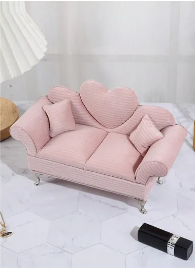 High-Quality Velvet Couch Sofa Shape Fabric Elegant Jewelry Box Organizer With Inside Mirror A103-641 (W24 x D9 x H15)cm - Light Pink