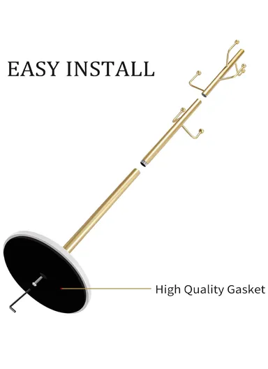 Metal Coat Hanger with Round Slate Base &amp; 6 Independent Hanger Hooks Easy To Assemble, Practical &amp; Stable YF-27 (D32 x H170)cm - Gold / White