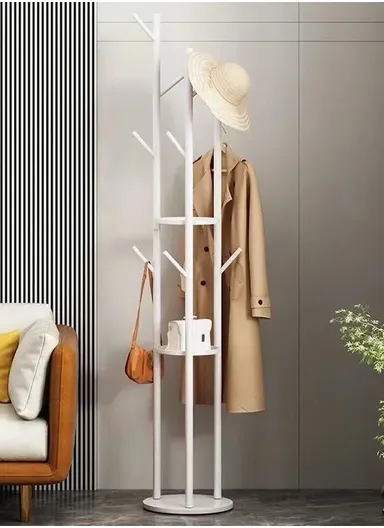 Metal Coat Hanger With Round Stable Marble Base &amp; 9 Independent Hanger Hooks Easy To Assemble, Practical &amp; Stable (D32 x H170)cm - White