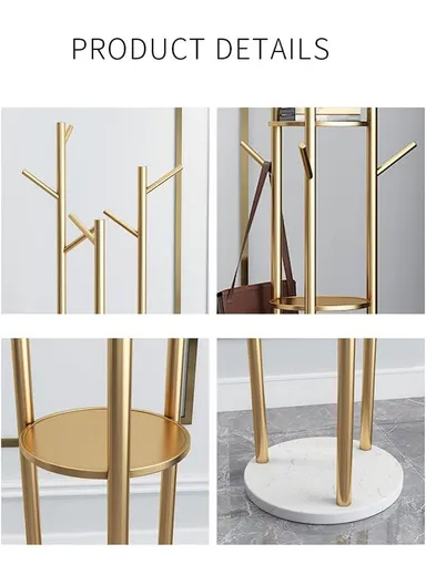 Metal Coat Hanger With Round Stable Marble Base &amp; 9 Independent Hanger Hooks Easy To Assemble, Practical &amp; Stable (D32 x H170)cm - White