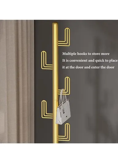 Cactus Design Sturdy Metal Coat Hanger with Round Marble Base &amp; 6 Independent Hooks (D32 x H170)cm - White