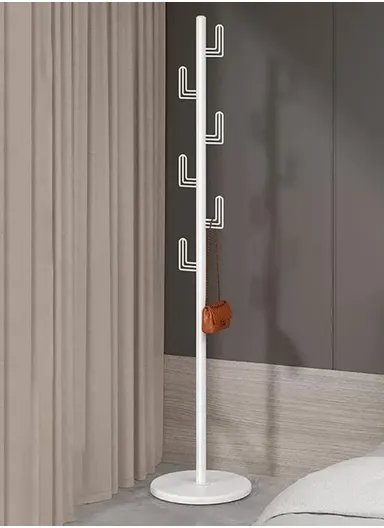 Cactus Design Sturdy Metal Coat Hanger with Round Marble Base &amp; 6 Independent Hooks (D32 x H170)cm - White