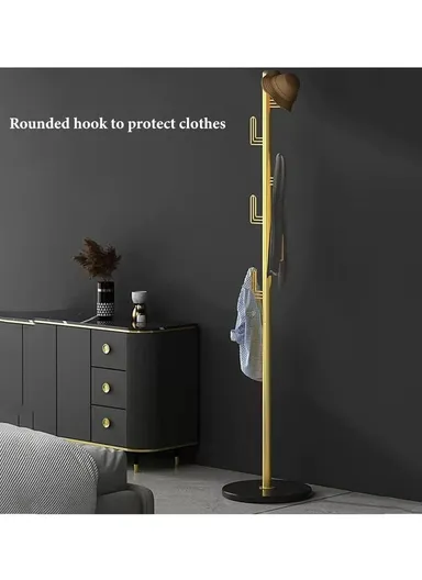 Cactus Design Sturdy Metal Coat Hanger with Round Marble Base &amp; 6 Independent Hooks (D32 x H170)cm - White