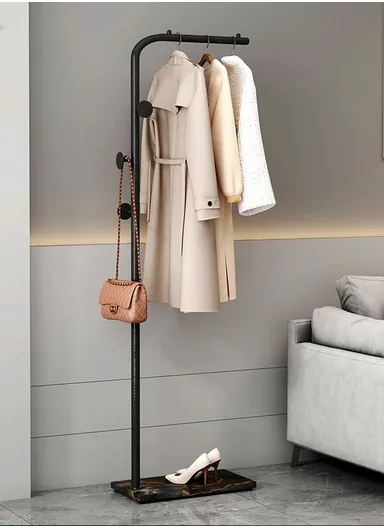 Metal Clothes Rack with 3 Hooks &amp; Slate Base For Living Room &amp; Bedroom (L25 x W45 x H170)cm - Black