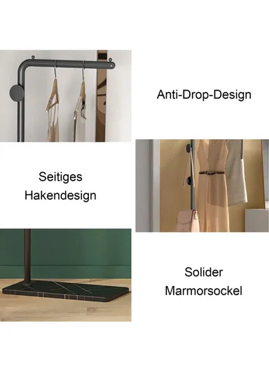 Metal Clothes Rack with 3 Hooks &amp; Slate Base For Living Room &amp; Bedroom (L25 x W45 x H170)cm - Black
