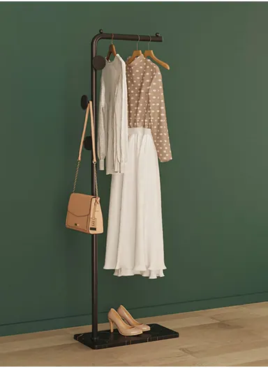 Metal Clothes Rack with 3 Hooks &amp; Slate Base For Living Room &amp; Bedroom (L25 x W45 x H170)cm - Black