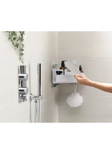 Plastic EasyStore Corner Shower Shelf With Removable Acrylic Mirror (D18 x W26.5 x H22)cm