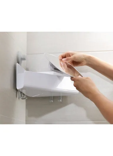 Plastic EasyStore Corner Shower Shelf With Removable Acrylic Mirror (D18 x W26.5 x H22)cm