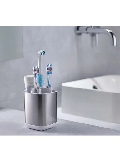 3 Compartments Alloy Steel Stainless Steel EasyStore Toothbrush Holder (L9.4  W9.4 x H12.95)cm