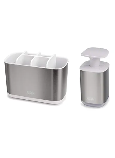 2 Pcs Stainless Steel Toothbrush Holder &amp; Soap Dispenser Bathroom Set
