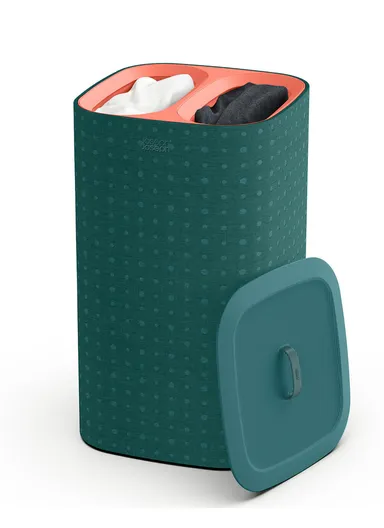 60L Cotton &amp; Polyester Dual Compartments Laundry Basket With Lid