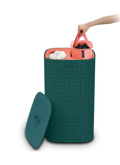60L Cotton &amp; Polyester Dual Compartments Laundry Basket With Lid