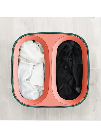 60L Cotton &amp; Polyester Dual Compartments Laundry Basket With Lid