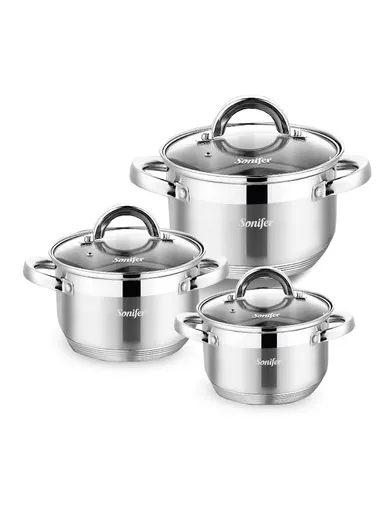 6 Pcs 16/18/20cm 7 Steps Bottom Stainless Steel Cookware Set Casseroles with 3 Matching Lids SF-1131