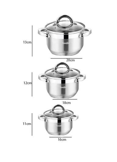 6 Pcs 16/18/20cm 7 Steps Bottom Stainless Steel Cookware Set Casseroles with 3 Matching Lids SF-1131