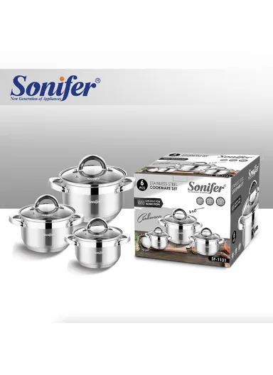 6 Pcs 16/18/20cm 7 Steps Bottom Stainless Steel Cookware Set Casseroles with 3 Matching Lids SF-1131
