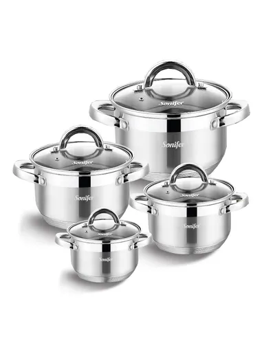 8 Pcs 16/18/20/24cm Stainless Steel Cookware Set Casseroles with 4 Matching Lids SF-1132