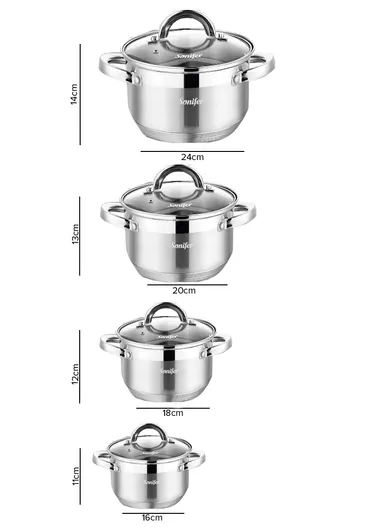8 Pcs 16/18/20/24cm Stainless Steel Cookware Set Casseroles with 4 Matching Lids SF-1132