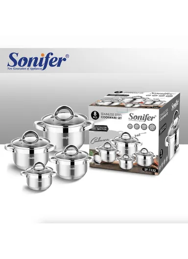 8 Pcs 16/18/20/24cm Stainless Steel Cookware Set Casseroles with 4 Matching Lids SF-1132