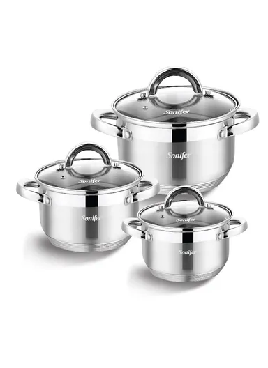 6 Pcs 24/26/28cm Stainless Steel Cookware Set With 3 Casseroles &amp; 3 Matching Lids SF-1133