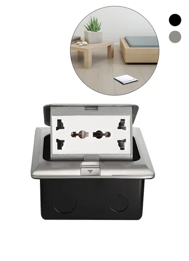 10A AC 250V Aluminum Alloy Floor Socket with 6 Hole Embedded Damping FS03 (L12 x W12 x H7)cm