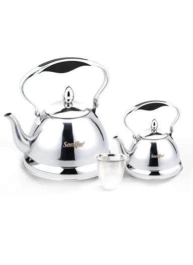 2Pcs 1L/3L Elegant Stainless Steel Whistling Kettles With Filter SF-2501