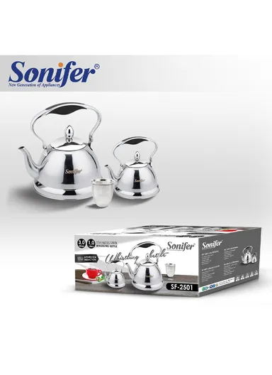 2Pcs 1L/3L Elegant Stainless Steel Whistling Kettles With Filter SF-2501