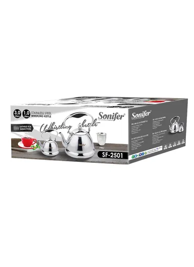 2Pcs 1L/3L Elegant Stainless Steel Whistling Kettles With Filter SF-2501
