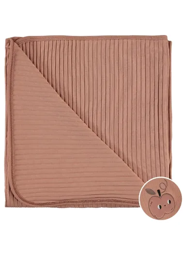 Baby Apple Embroidered Blanket - Dark Salmon