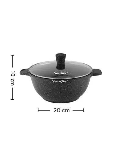 20cm 2.4L Wear-Resistant Non-Stick Granite Casserole SF-1122 (D20 x H10)cm - Black