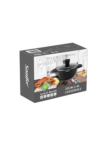 20cm 2.4L Wear-Resistant Non-Stick Granite Casserole SF-1122 (D20 x H10)cm - Black