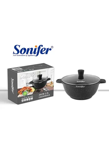 20cm 2.4L Wear-Resistant Non-Stick Granite Casserole SF-1122 (D20 x H10)cm - Black