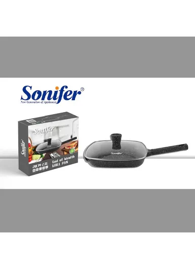 28cm 2.6L Heat-Resistant Non-Stick Granite Grill Pan With Lid SF-1125 (L28x W28 x H4) cm