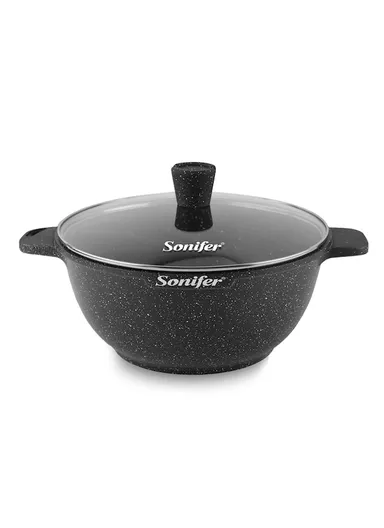 24cm 4.1L Wear-Resistant Non-Stick Granite Casserole SF-1122 (D24 x H12)cm - Black