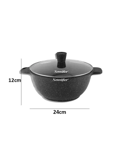 24cm 4.1L Wear-Resistant Non-Stick Granite Casserole SF-1122 (D24 x H12)cm - Black