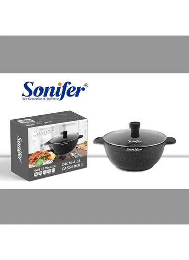 24cm 4.1L Wear-Resistant Non-Stick Granite Casserole SF-1122 (D24 x H12)cm - Black