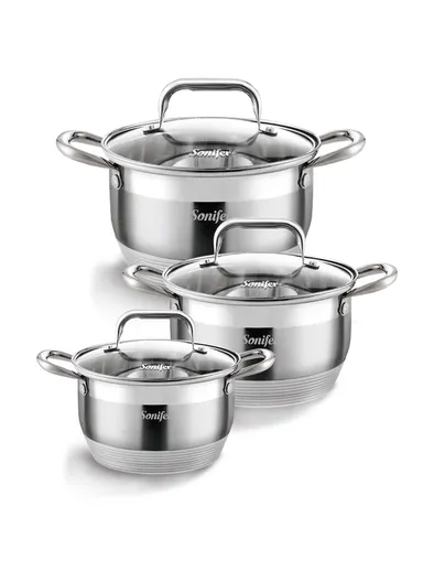 6 Pcs 24/26/28cm Stainless Steel Cookware Set With 3 Casseroles &amp; 3 Matching Lids SF-1139