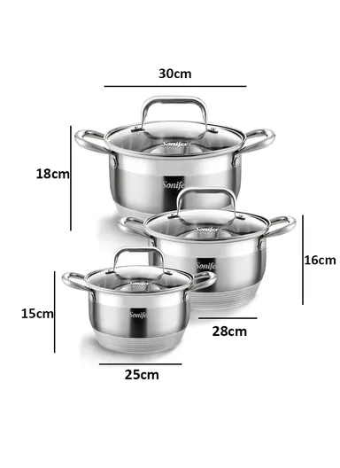 6 Pcs 24/26/28cm Stainless Steel Cookware Set With 3 Casseroles &amp; 3 Matching Lids SF-1139