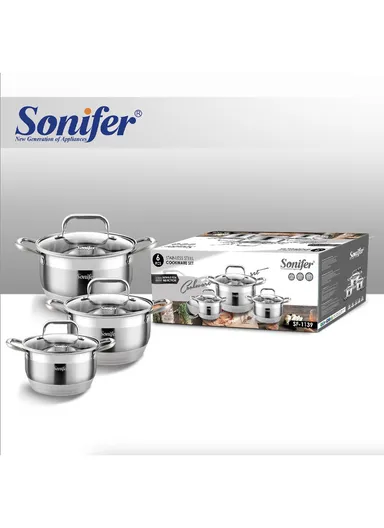 6 Pcs 24/26/28cm Stainless Steel Cookware Set With 3 Casseroles &amp; 3 Matching Lids SF-1139
