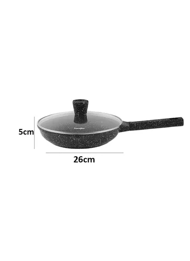 26cm 2.2L Heat-Resistant Non-Stick Granite Fry Pan With Glass Lid SF-1123-26 (D26 x H5)cm